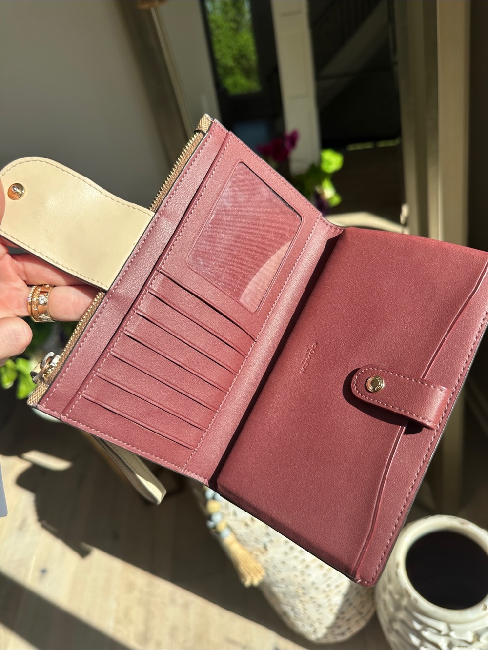 Coach Brown Floral Signature Canvas Wristlet Wallet with Cream Trim - Picture 5 of 5